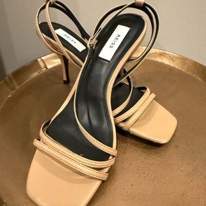 Reiss Beige Strappy Square-Toe High Heel Sandals
